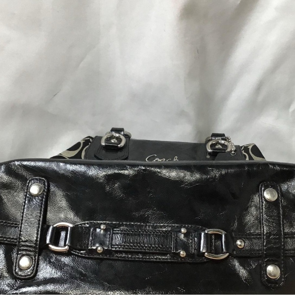SOLD Coach Ashley Signature Black Leather Sateen Lined Shoulder Purse - Picture 3 of 5